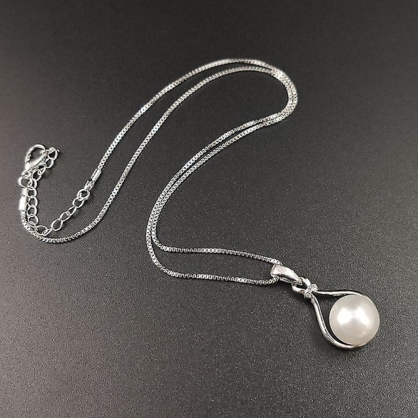 Kvinders vanddråbeform imiteret perle vedhæng halskæde øreringe Bryllups brudesmykkesæt 3 stk sølv