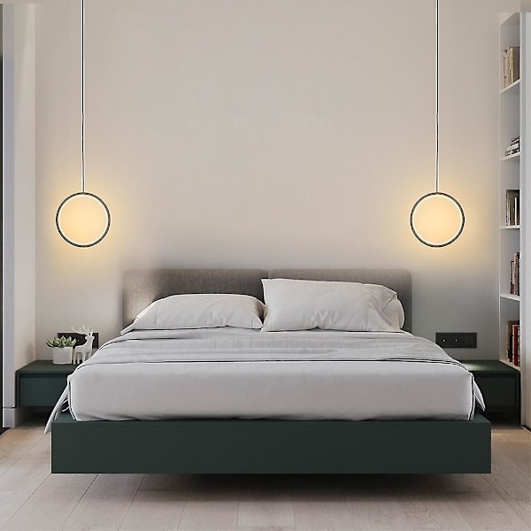 2 stk. 20 cm LED Hængende Lampe Cirkel Sengelampe Aluminium Ramme