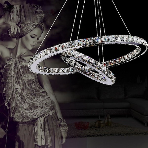 2-ringers 40 cm krystall LED-lysekroner sirkel anhengslampe
