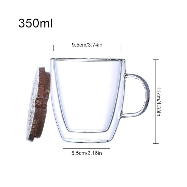 2 kpl 350 ml lasikahvia kupit puu kannet eristetyt kupit