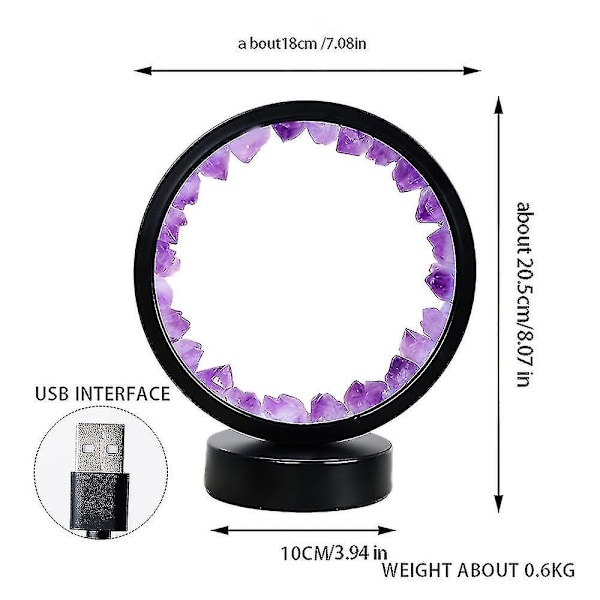 1 kpl Led-latattava Yöpöytälamppu Luonnollinen Kvartsi Amethyst-ryhmä Yölamppu Makuuhuoneen Työpöytä Pyöreä C C