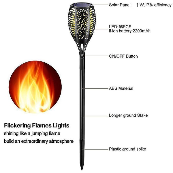 1 stk LED Solcelle Flamme Fakkel Lys Udendørs Have Flimrende