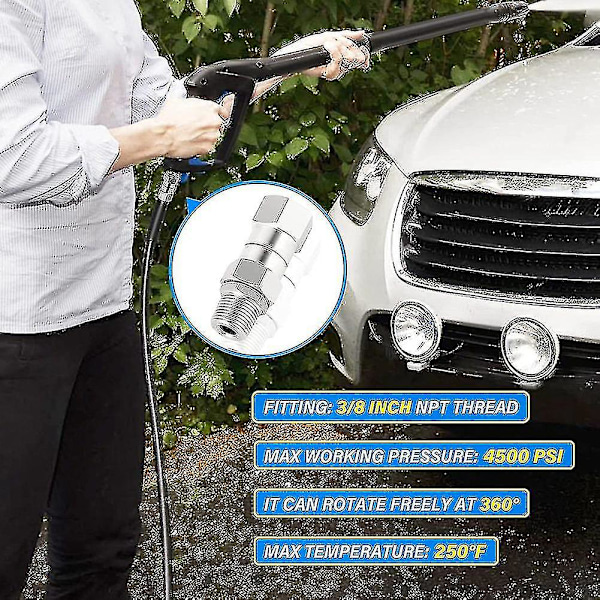 2 stk Trykkvaskersving, 3/8 tommer NPT hann-gjenger, rustfritt stål, knikkfri til slange F