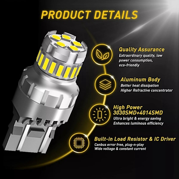 Bil T20 7440 W21w Led Canbus Baklys W21/5w 7443 Led Pære Brems Svinglys 6500k Sup