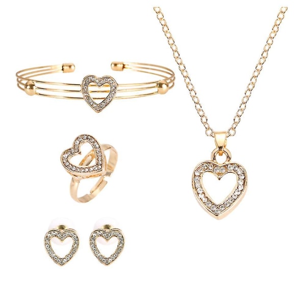 1 set hjärtformad halskedja mode örhängen dekoration ring armband set