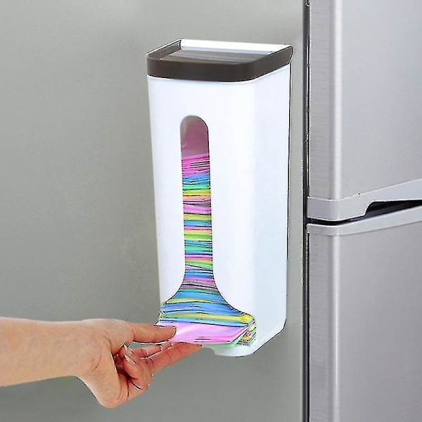 Veggmontert søppelposeholder i plast for handleposer, hengende boks, organisering