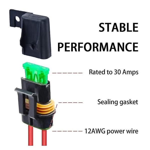 Yhteensopiva sisäinen sulakepidike, 6 kpl vedenpitävä 12 awg:n johtosarja