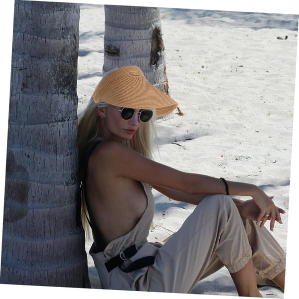Sommer Visirhatt Reise Strandlue for Kvinner Stråveving Bred Brem Solbeskyttelse Sammenleggbar