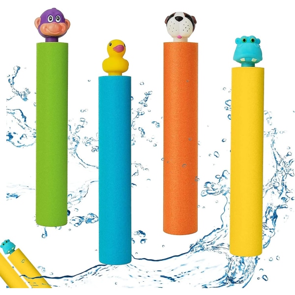 Skumvannpistol, fargerik vannpistol for barn, 4 vannpistoler tegnet dyrehode