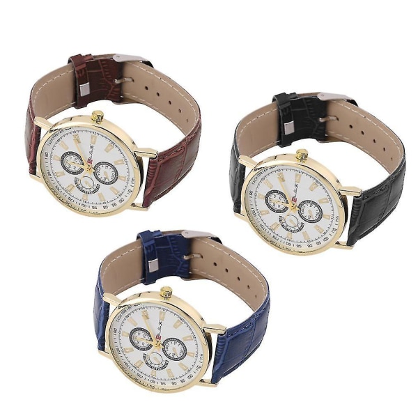 Herrar Mode Casual Romersk Klocka Läder Armbandsur