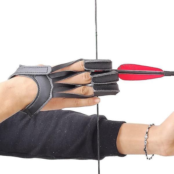 Skytte Skydd Tre-Fingers Tab Handskar Med Läderhandledsrem Skytte Skydd