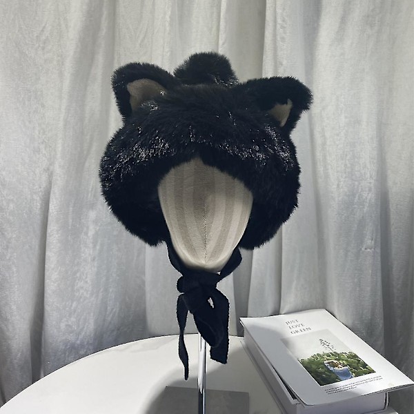 Plush Kattmössa med Fuskpäls Kattöron Beanie Mössa Plush Kattöron Mössa Öronlappsmössa Blue