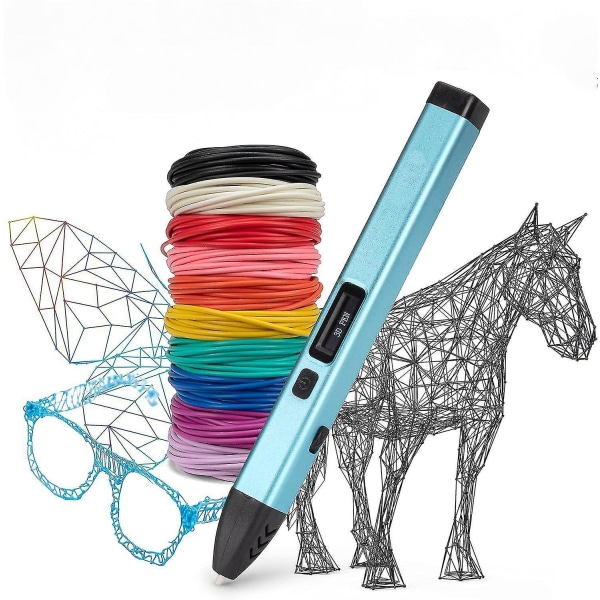 3d-utskriftspenna med skärm - Inkluderar 3d-penna, 10 färger av Pla-filament, stencilbok + projektguide och laddare