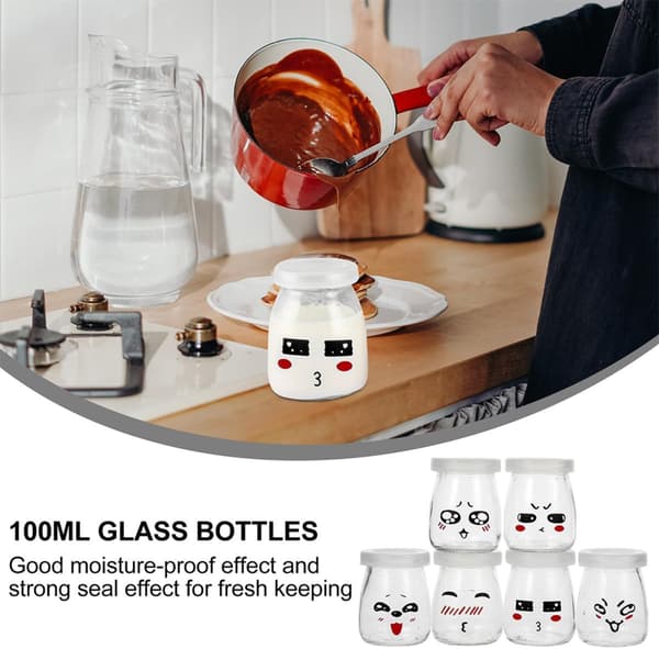 8 st puddingglasflaskor yoghurtflaskor 120 ml glas återanvändbara släta kanter bedårande tecknat mönster