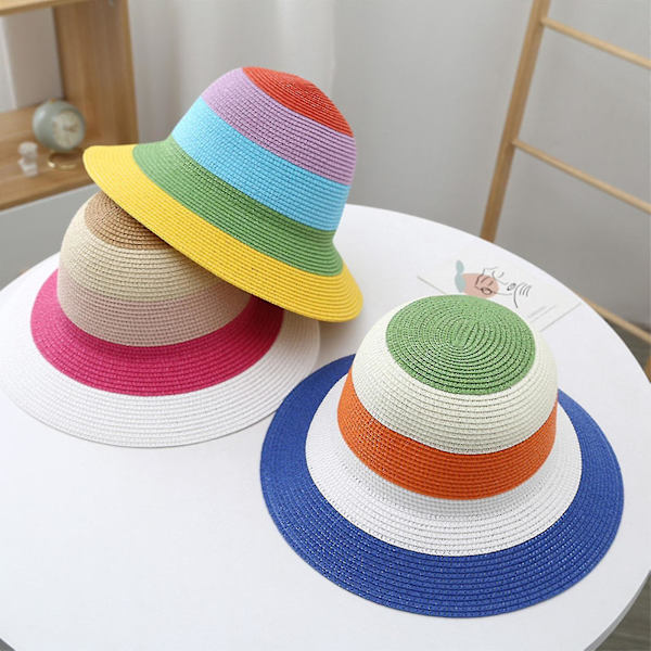 Delikat Halmhat Floppy Stribet Hat Solhat Foldsbar Spand Hat Til Camping White