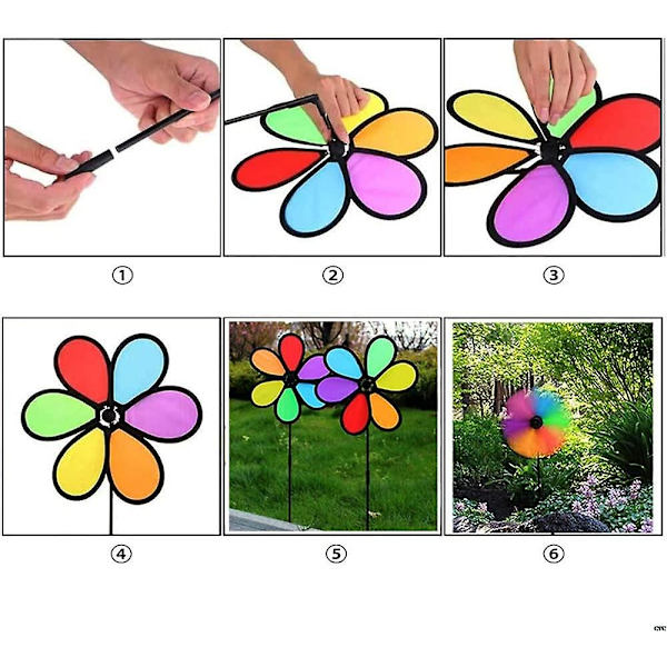 4 stk. Farverige Vindmøller, Regnbue Vindmøller Til Græsplænen Pinwheels Vindmølle Party Pinwheel