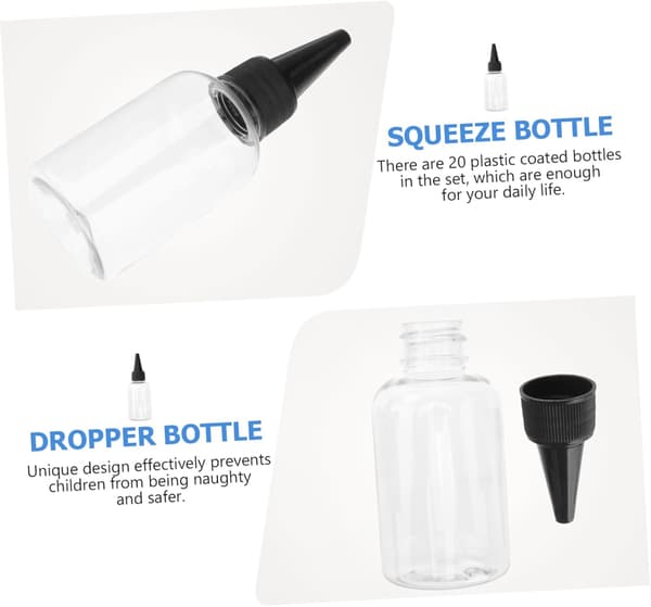 20 st plastflaskor för lim, lotion, researtiklar och oljedispensering