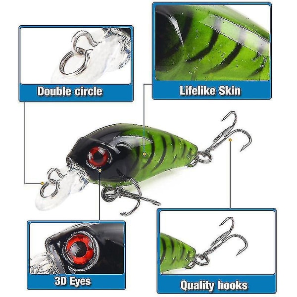 Fiskesim, 2 stk Plast Hard Bait Fiskekroker 3d Kunstig Fiske Lokker, Wobbler Kunstig Bait Lokker 4.5cm