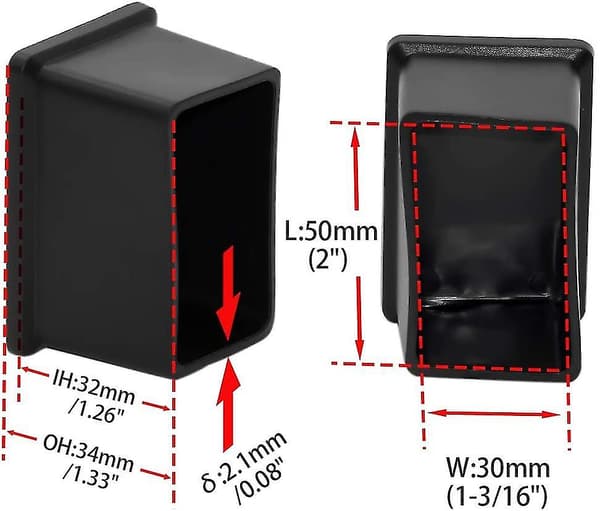 8-pack Rektangulära Icke-märkande PVC Stolsbenskåpor 30mm X 50mm (1-3/16\" X 2\")