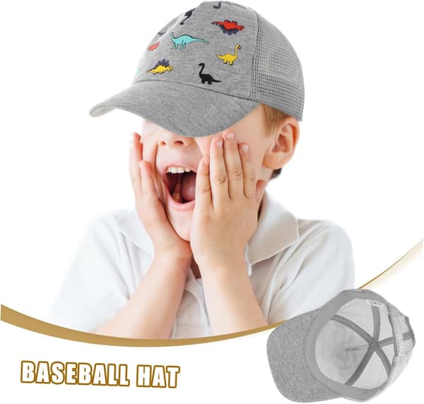 Dinosaur Solhatt Gutter Utendørs Baseballcaps med Justerbar Stropp Grå L Størrelse for Alder 2-5 År