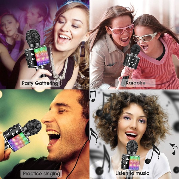 Bluetooth 4 i 1 Karaoke Trådløs Mikrofon med LED-lys, Bærbar Mikrofon