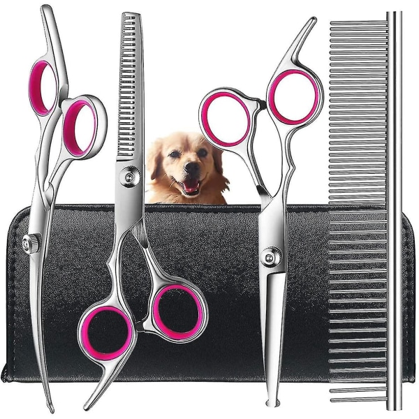 Hundeplejesaksesæt med rund spids, professionel hundepleje i rustfrit stål