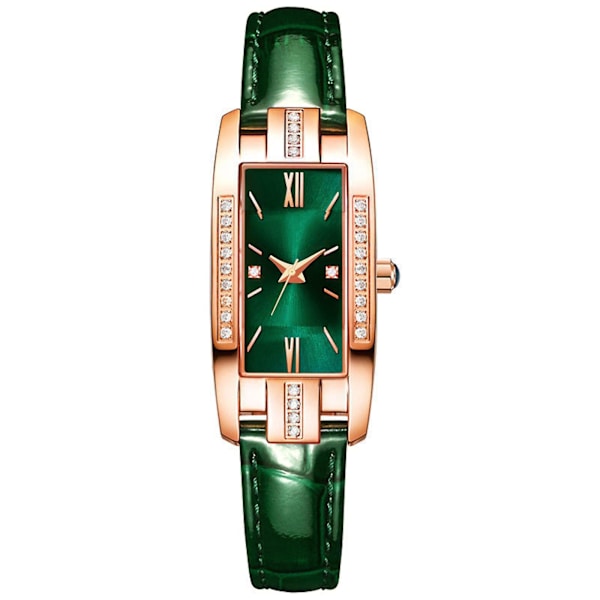 Retro Prisvärd Lyx Klocka Damklocka Kvinnors Liten Kvadratisk Klocka Diamant Liten Grön Klocka Green
