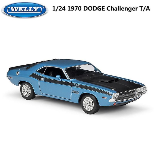 1:24 1970 Dodge Challenger T/a modellbillegering Klassisk muskelbil metallleketøy
