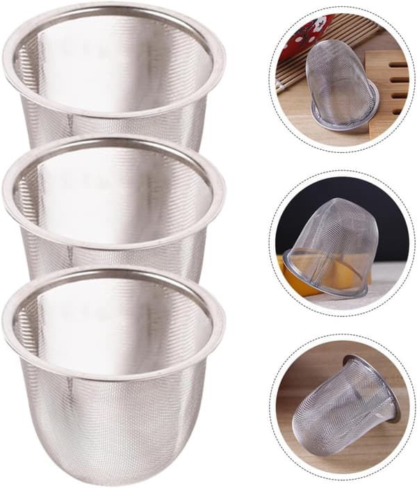 3 stk. tefilter i rustfrit stål til tekande, kaffefilter, enkelt og generøst design, nemt