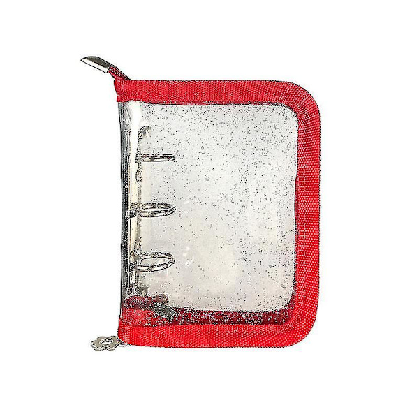 Transparent PVC-pärm med metallklämma, blixtlås, mjukt skal, lösblad, 1 st, röd