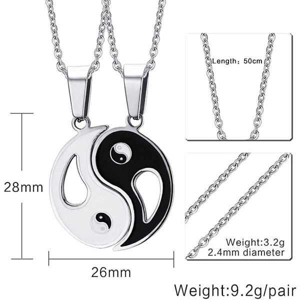 2 stycken Yin Yang Bff-parhänge halsbandskedja för kvinnor män pojkar flickor matchande diagram rostfritt stål halsband 19,6\" G