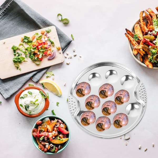 Escargot stekefat, stablebart design, serveringsfat i rustfritt stål med 12 posisjoner