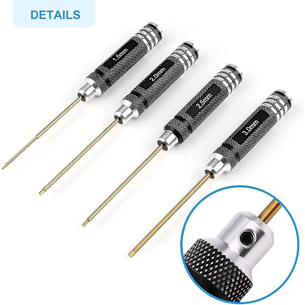 4 stk Presisjonsskrutrekker Hex Skrutrekkersett, 1.5mm 2.0mm 2.5mm 3.0mm Hex Gave