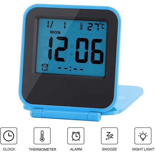 Mini Vikbar Multifunktionell Bärbar LED-Klocka, Temperatur Kalender Datum (exklusive Batteri) blue