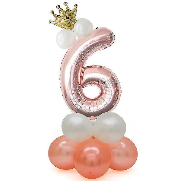 Nummer 6 Folie Helium Latex Folie Och Krans Ballonger, krona Roséguld Ballon Födelsedagsfest