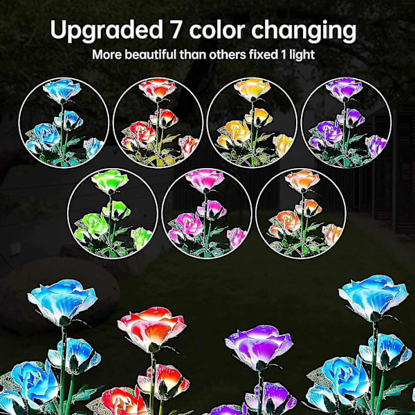 2 Solcelled Roseblomst Lys LED Skiftende Solblomst Lampe