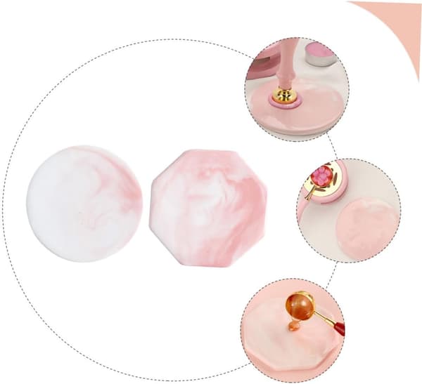 Forseglingsvoksstempel Bakplate Sett 2 stk Marmormønster Rosa Runde Åttekantede Coasters