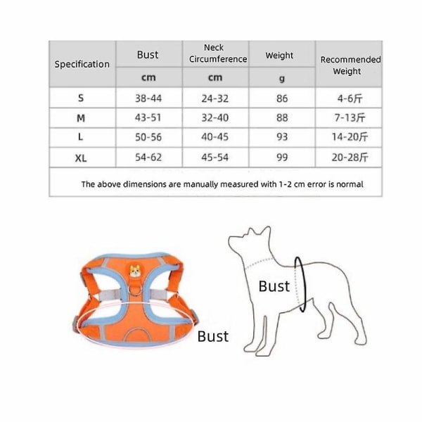 Hundeseletøy, rømmingssikkert sele uten trekk, reflekterende justerbar myk polstret sele Orange S