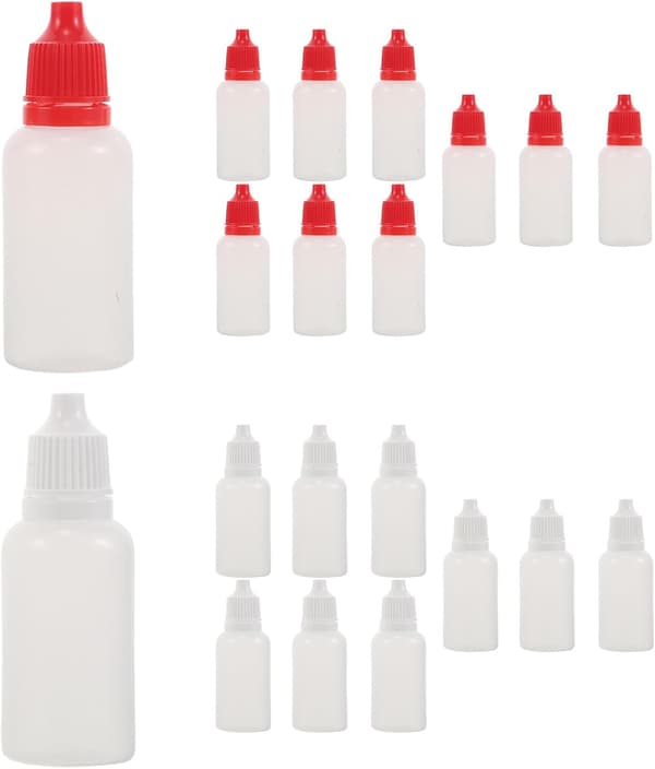 20 ml klämbara droppflaskor 20 st miniplastbläckflaskor med vita och röda lock