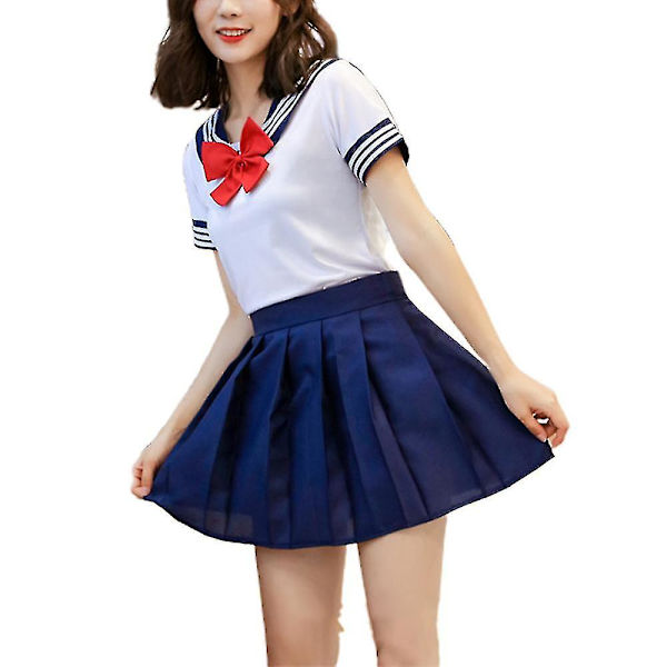 Anime Uniform Kostyme for Kvinner og Jenter - Kawaii Lolita Antrekk - Jk Uniform - Sailor Suit - Fint Antrekk L Red Tie