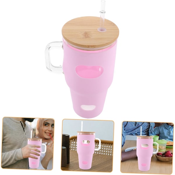 Stor Vattenkopp Isolerad 946ml Glas med Sugrör och Lock Värmebeständig
