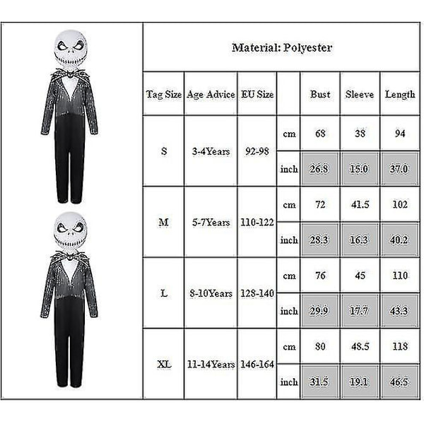Skellington Børnejumpsuit Drenge Fancy Up Performance Kostume 8-10 Years