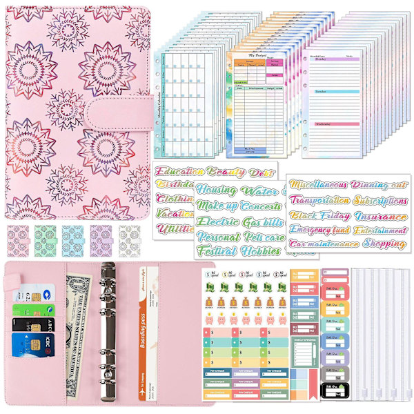 Budget Binder med Lynlåsekonvolutter, A8 Lommer Planlægger Kontanter Konvolutter Pink