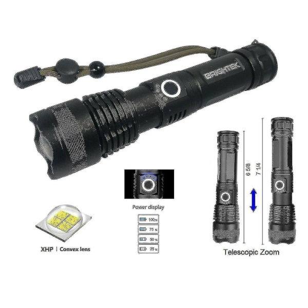 Super Bright 90000lm led taktisk ficklampa med uppladdningsbart batteri Zoombar-hyj