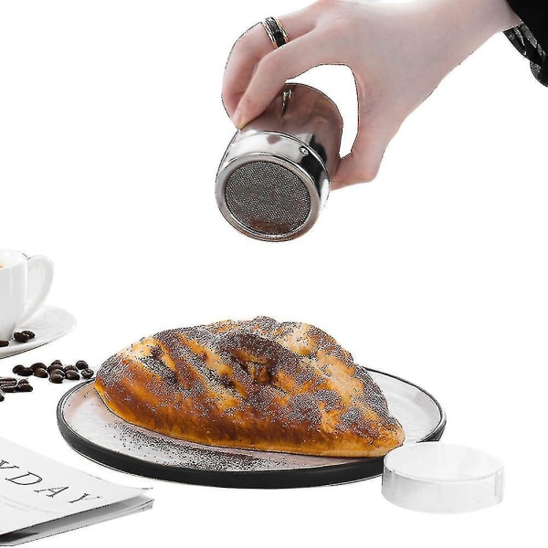 2 st. Rostfritt Stål Choklad Shakers Dusters Dredgers Sprinkler Glasyrsocker Kakao Mjöl Kaffe Nät Sifter