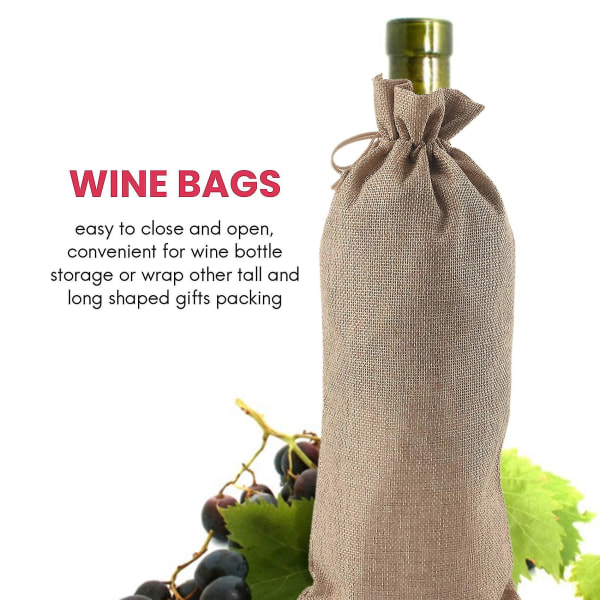 12 stycken Burlap vinpåsar Vinflaskpåsar med dragsko Återanvändbara vinpresentpåsar med etiketter för
