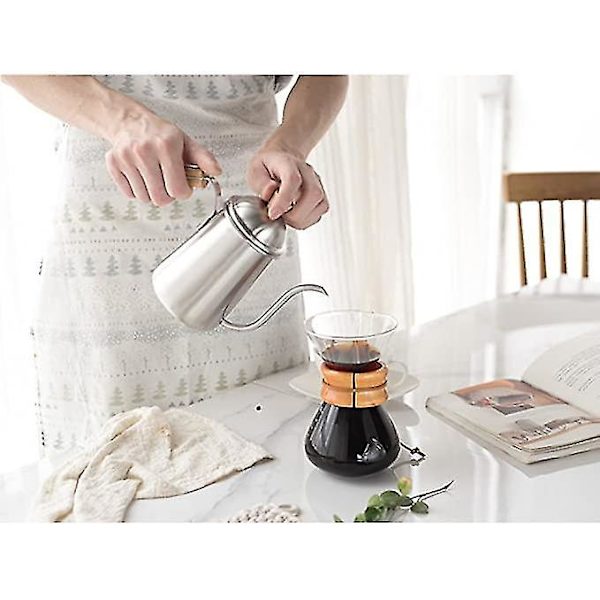 650 ml Kaffekanna i Rostfritt Stål med Trähandtag och Smal Pip