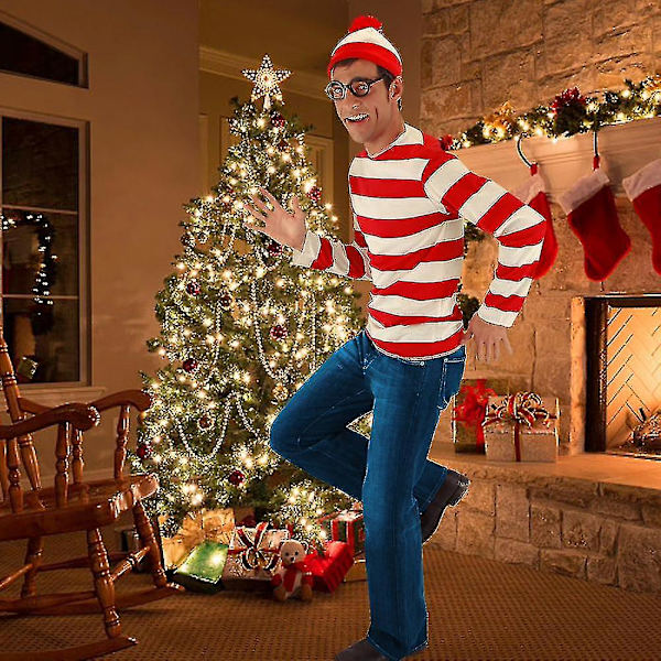 Kostume til Hvor er Wally Opførelse Kvinders Innovative Kostume Mænds Børnehat Rekvisitbriller M For Man