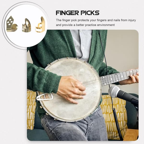 Set med metallgitarrplektrum för banjo och elgitarr, tum- och fingerdesign