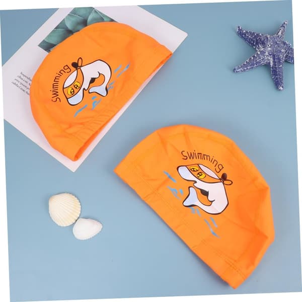 2 st badmössa med delfinmönster, elastisk badmössa för pojkar, orange badtillbehör